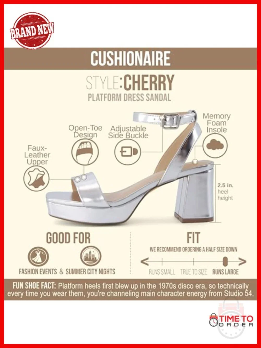Women's Platform Heeled Sandal, Faux Leather, Memory Foam, Ankle Strap